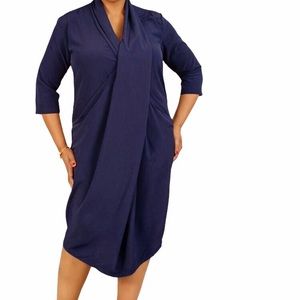 Dubgee by Whoopi Shawl Collar Overlap Dress Navy